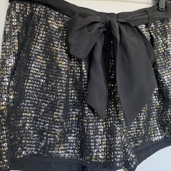 NWT BCBG Max Azria Black Sparkly Sequin Shorts Satin Bow Tie Sz XS - Picture 4 of 10